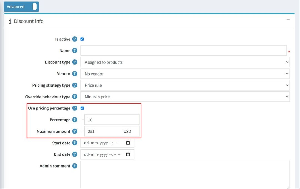 pricing percentage in price rule nopcommerce pricing engine plugin